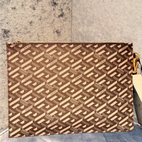 Versace La Greca monogramLeather Clutch Bag Black and Gray - Picture 3 of 6